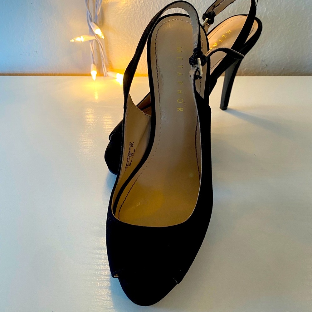 Metaphor Black Velvet Peep Toe Heel